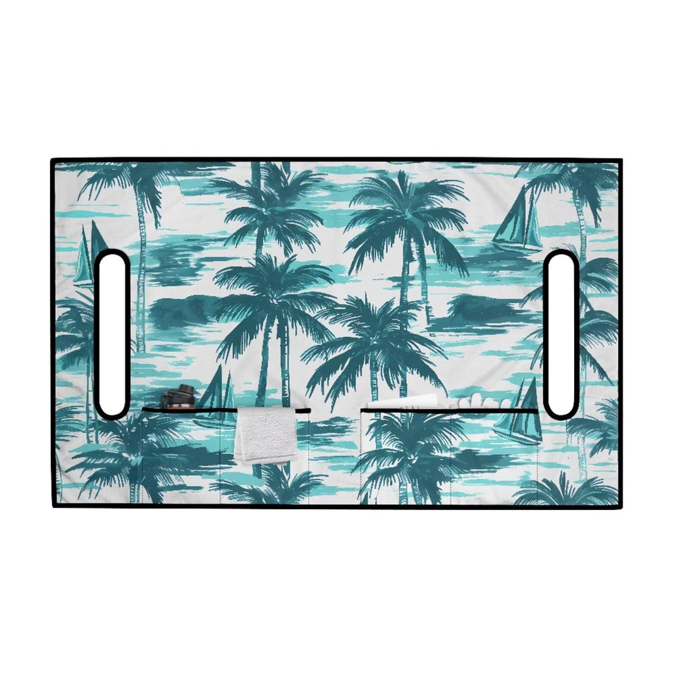 Darisoco blue palm golf cart seat cover on a standard two-person cart.