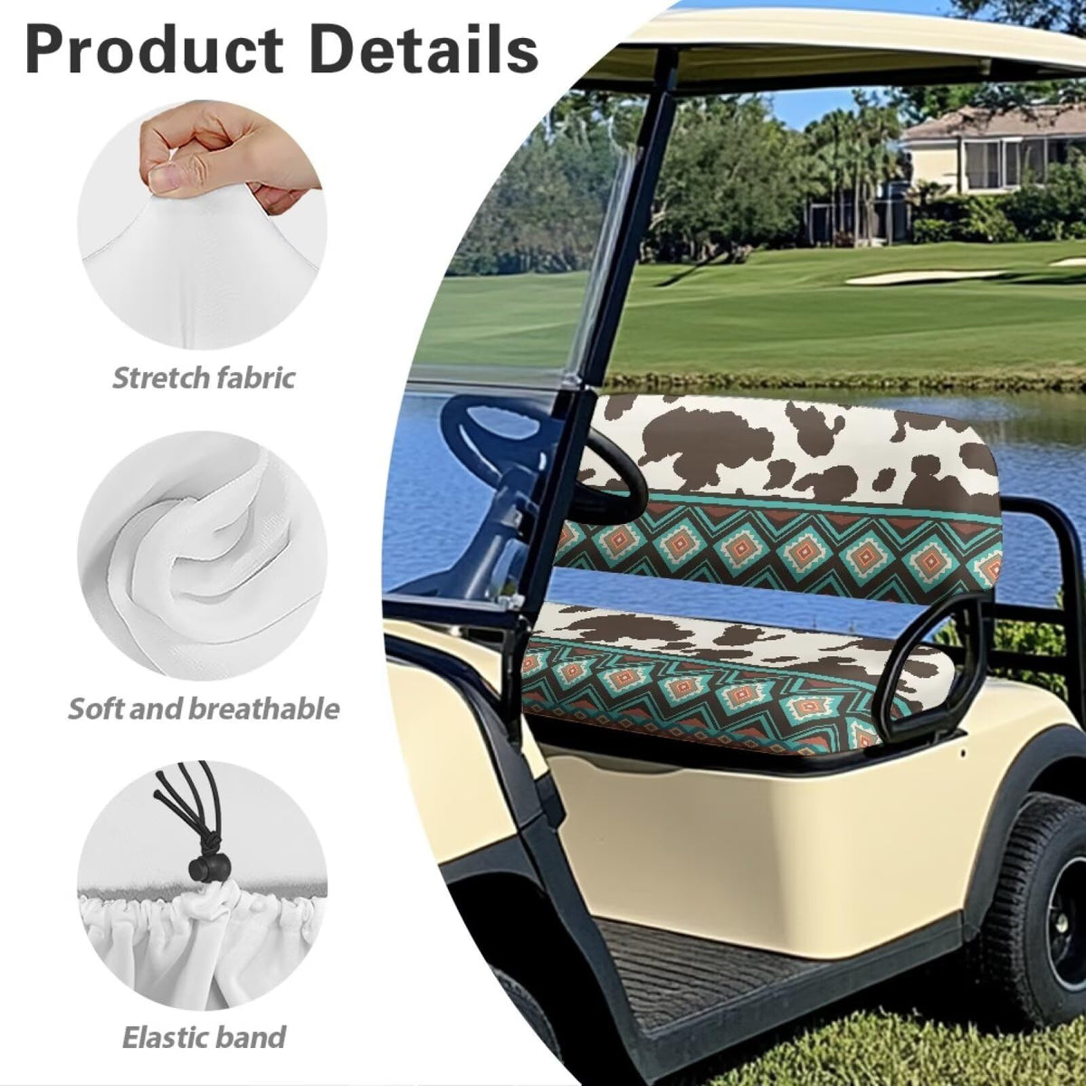 Darisoco cow tribal seat cover protects seats during outdoor activities.