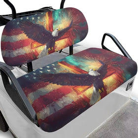 Darisoco Cross Eagle seat cover on a front golf cart seat, rain protection.