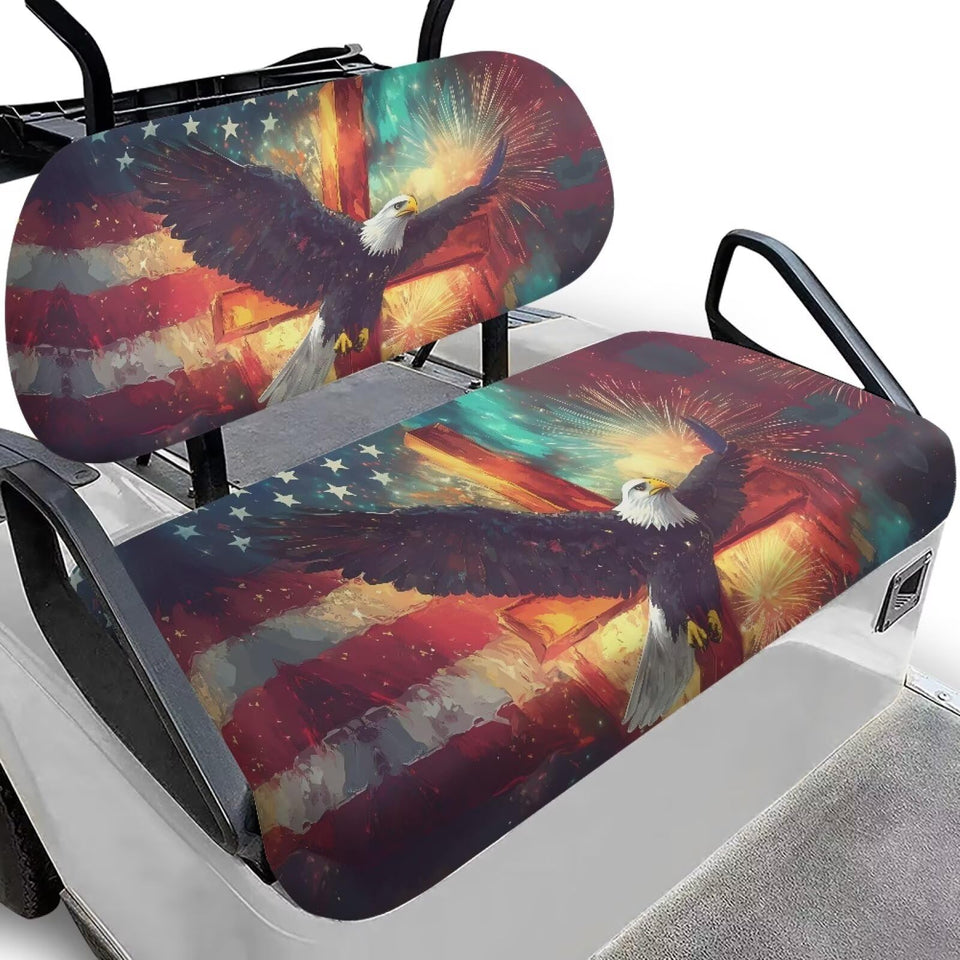 Darisoco Cross Eagle seat cover on a front golf cart seat, rain protection.
