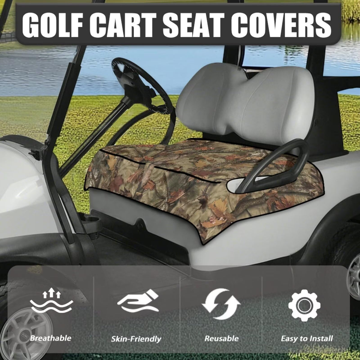 Darisoco Dead Leaves seat cover with four front pockets for convenient storage.