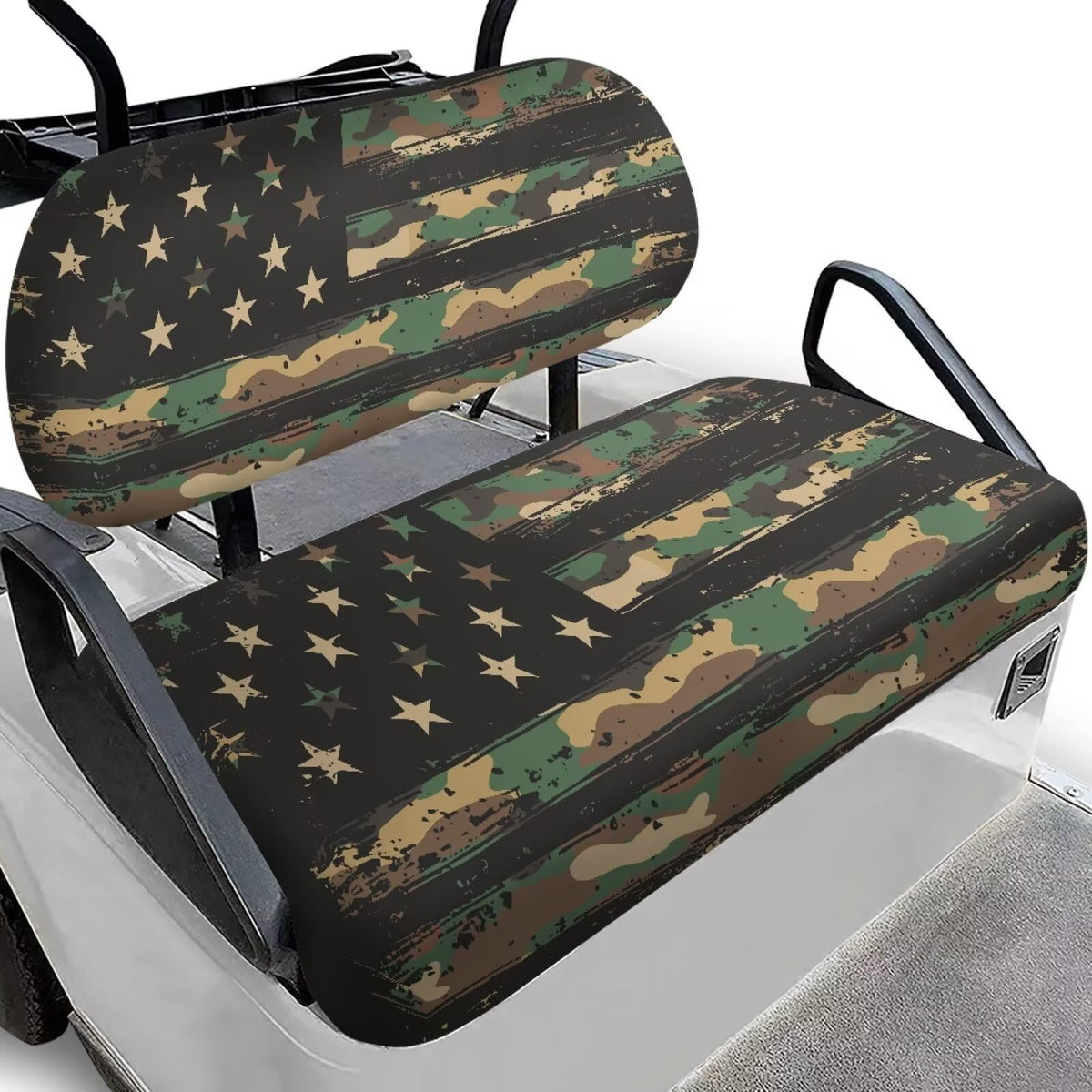 Darisoco Green Camo seat cover waterproof protects Club Car seats from rain and spills.