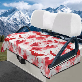 Darisoco Halloween Blood Palm seat cover on a two-seat golf cart, protects seats with bold style.