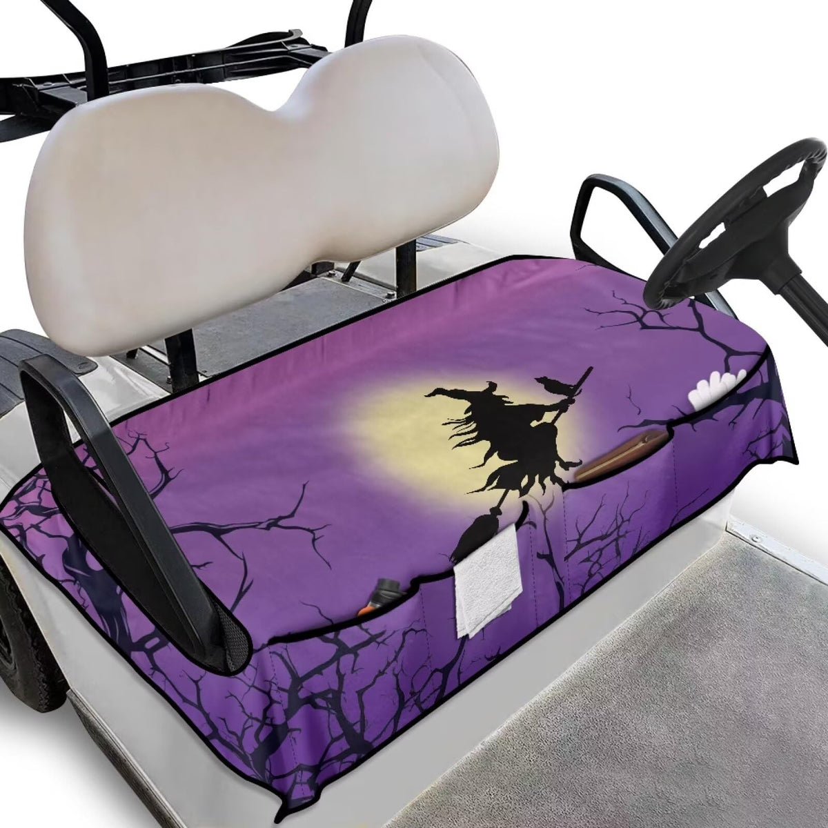 Darisoco Halloween golf cart towel seat cover – front view demonstrates protective style.