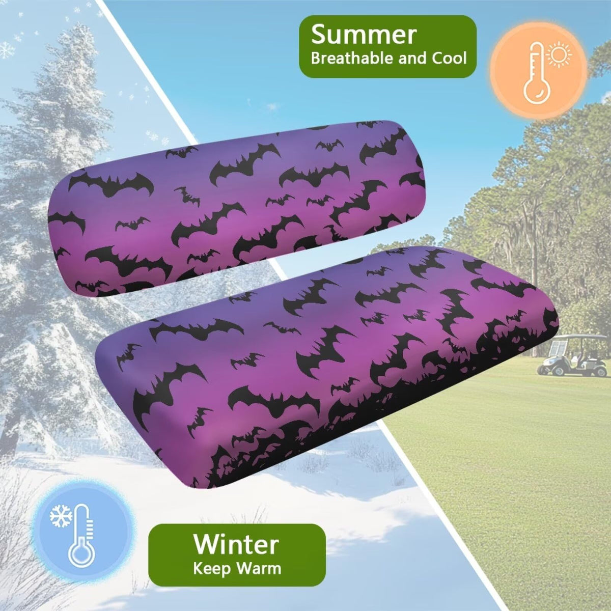 Darisoco all-weather seat cover protects golf cart seats from sun and moisture.