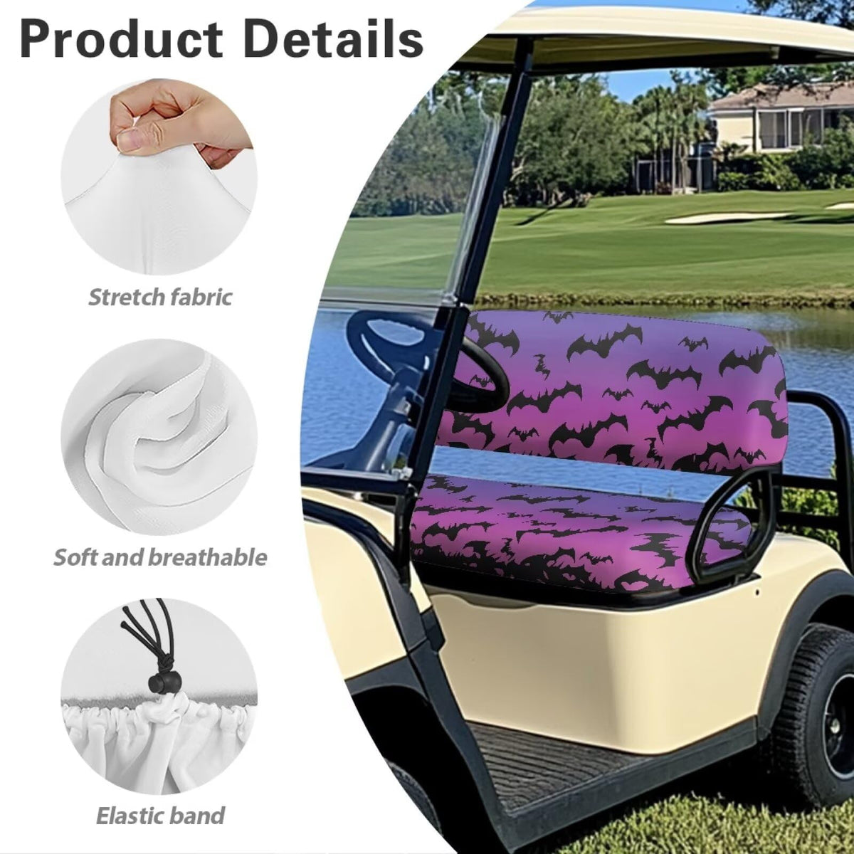 Darisoco pattern design seat cover enhances golf cart style.