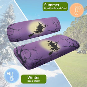 Darisoco Halloween Witch seat-cover two-seat configuration emphasizes simple setup for compact carts.