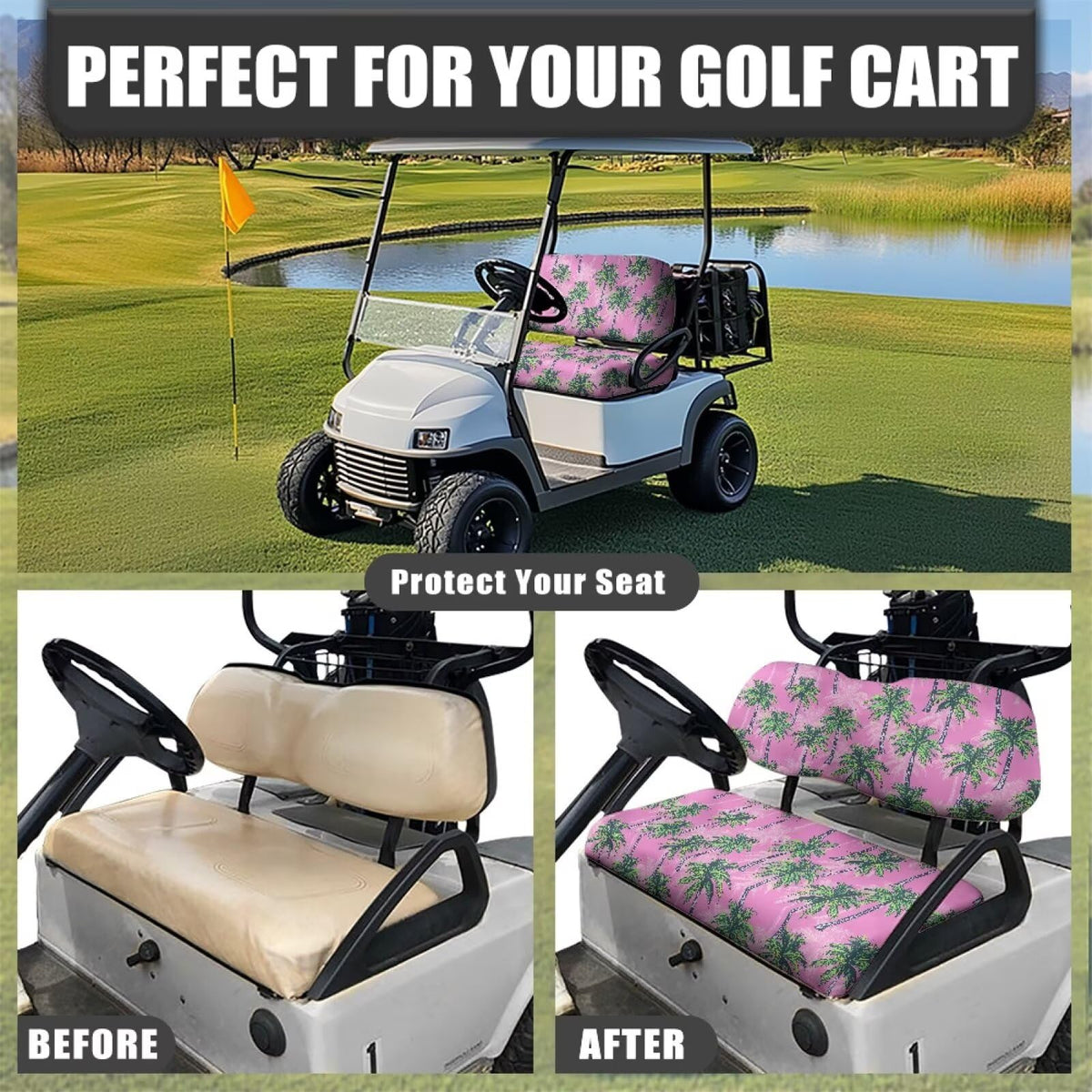 Darisoco universal-fit palm-pattern seat cover for 2- and 4-seat carts