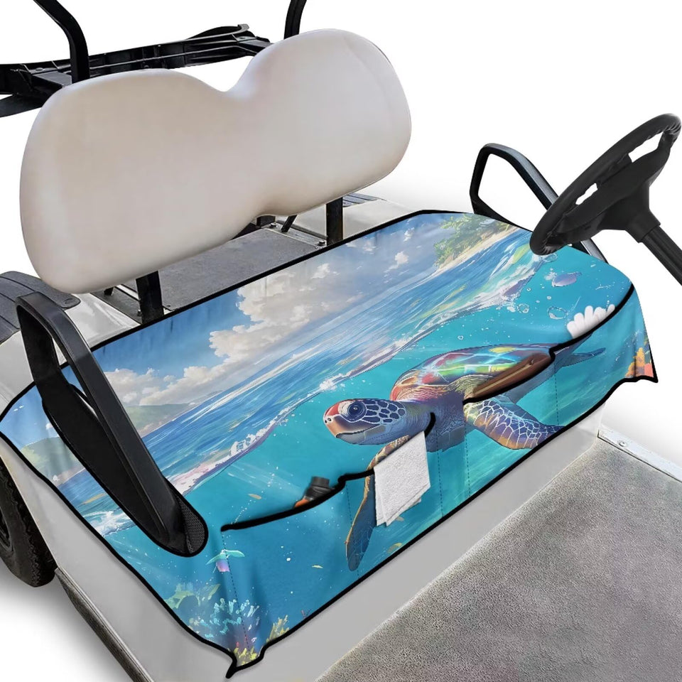 Darisoco Rainbow Sea Turtle seat cover adds vibrant pattern and comfort on the golf course.