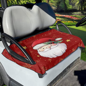Darisoco Santa Claus golf cart seat cover with festive design protects seats.