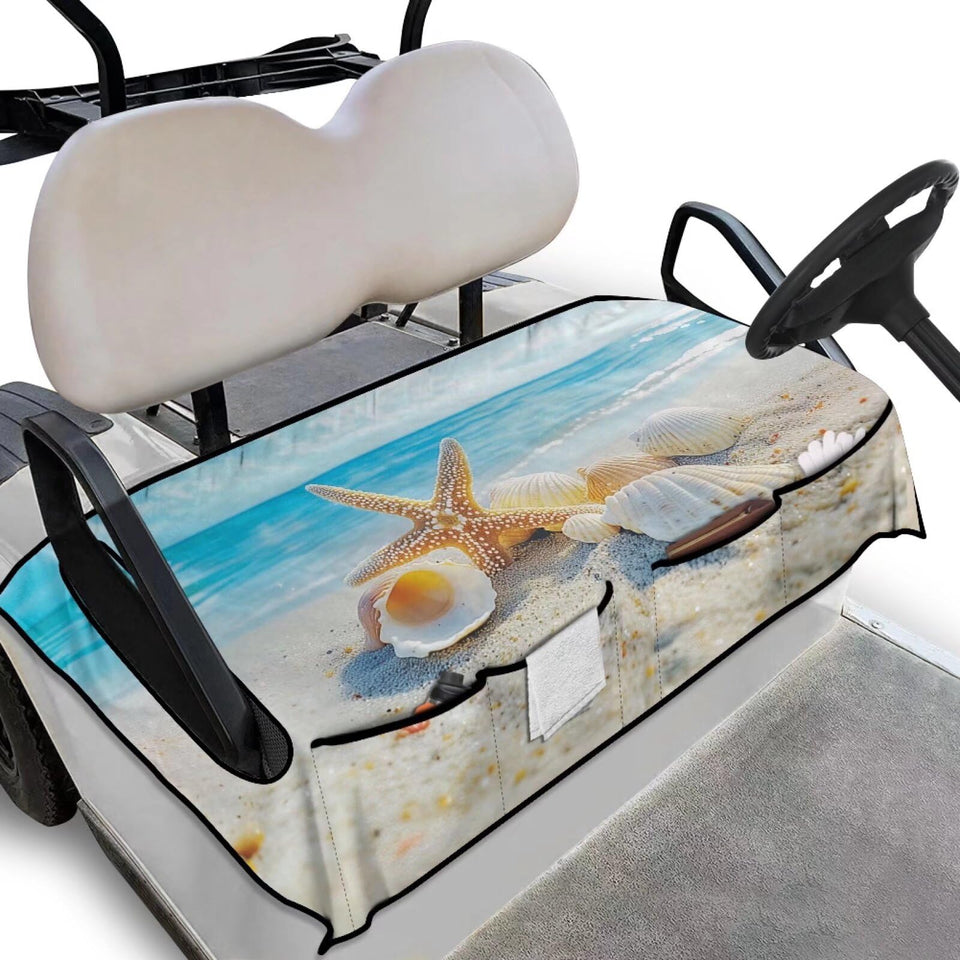 Darisoco Sea Shell seat cover front pocket for organized storage.