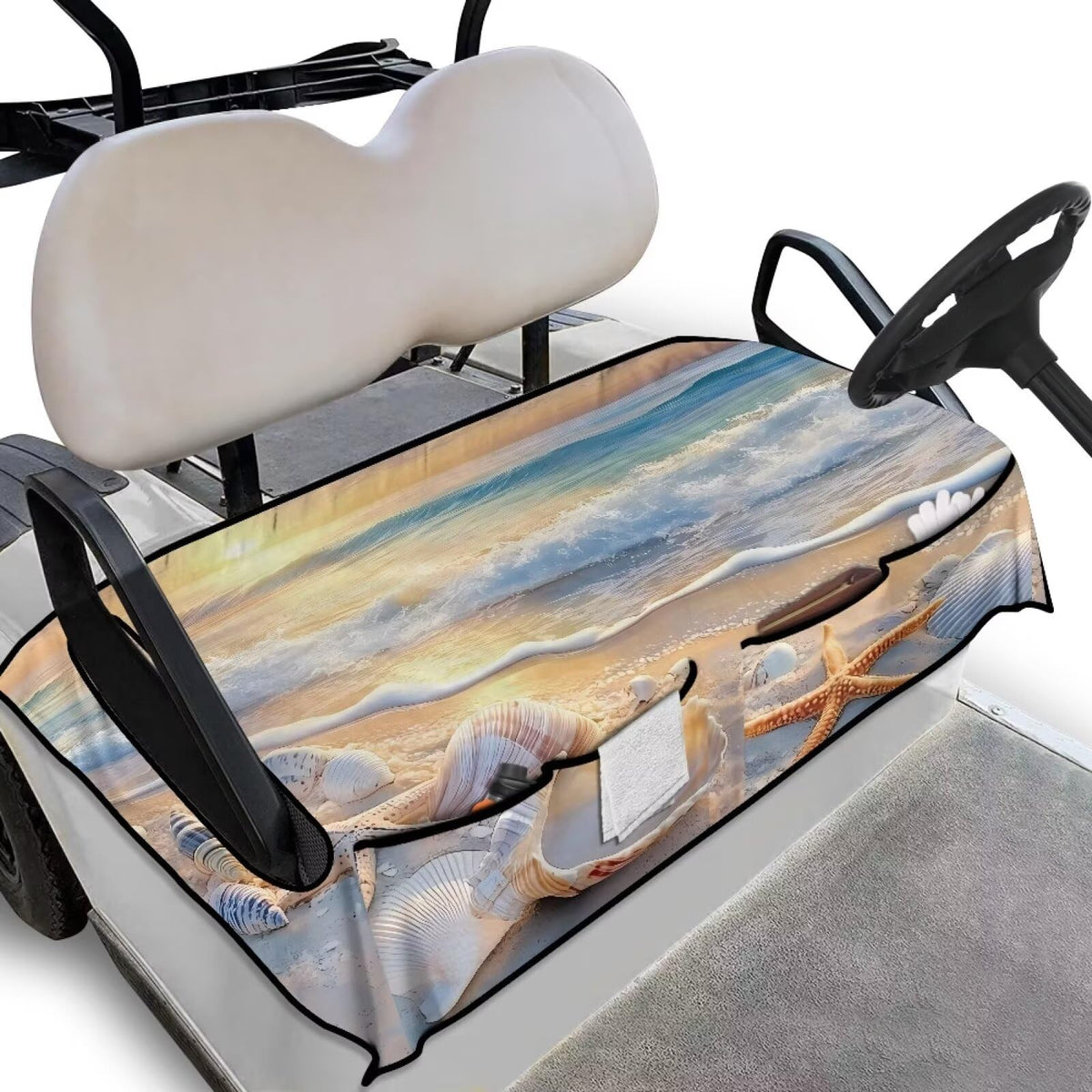 Darisoco Sea Star golf cart seat cover front view protects seats from dirt and moisture