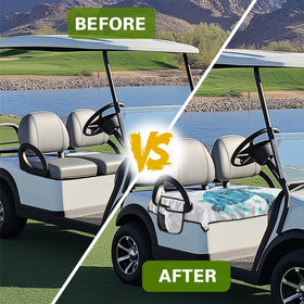 Vibrant color options for Darisoco Sea Turtle seat cover on a cart
