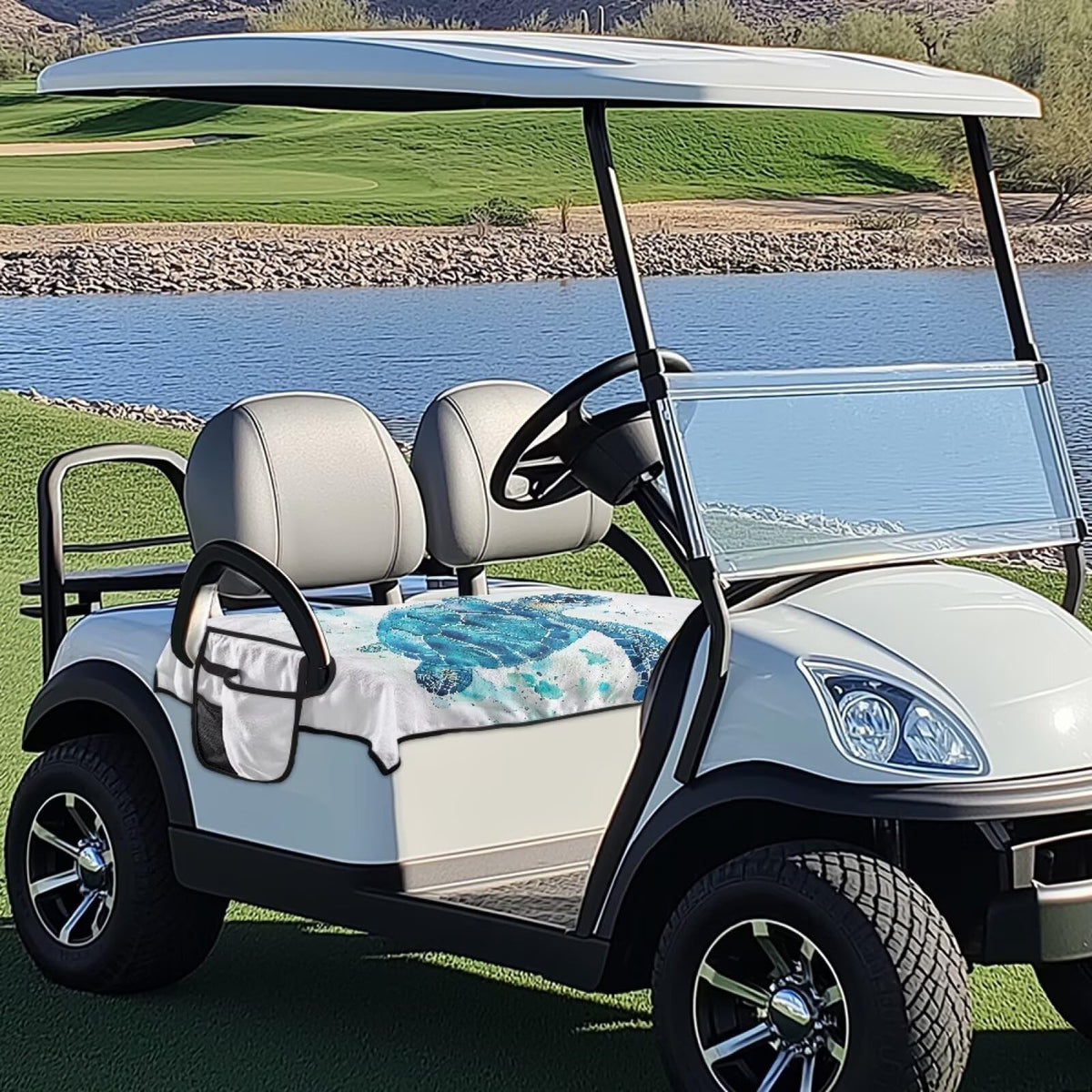 Darisoco seat cover being installed easily on a golf cart seat