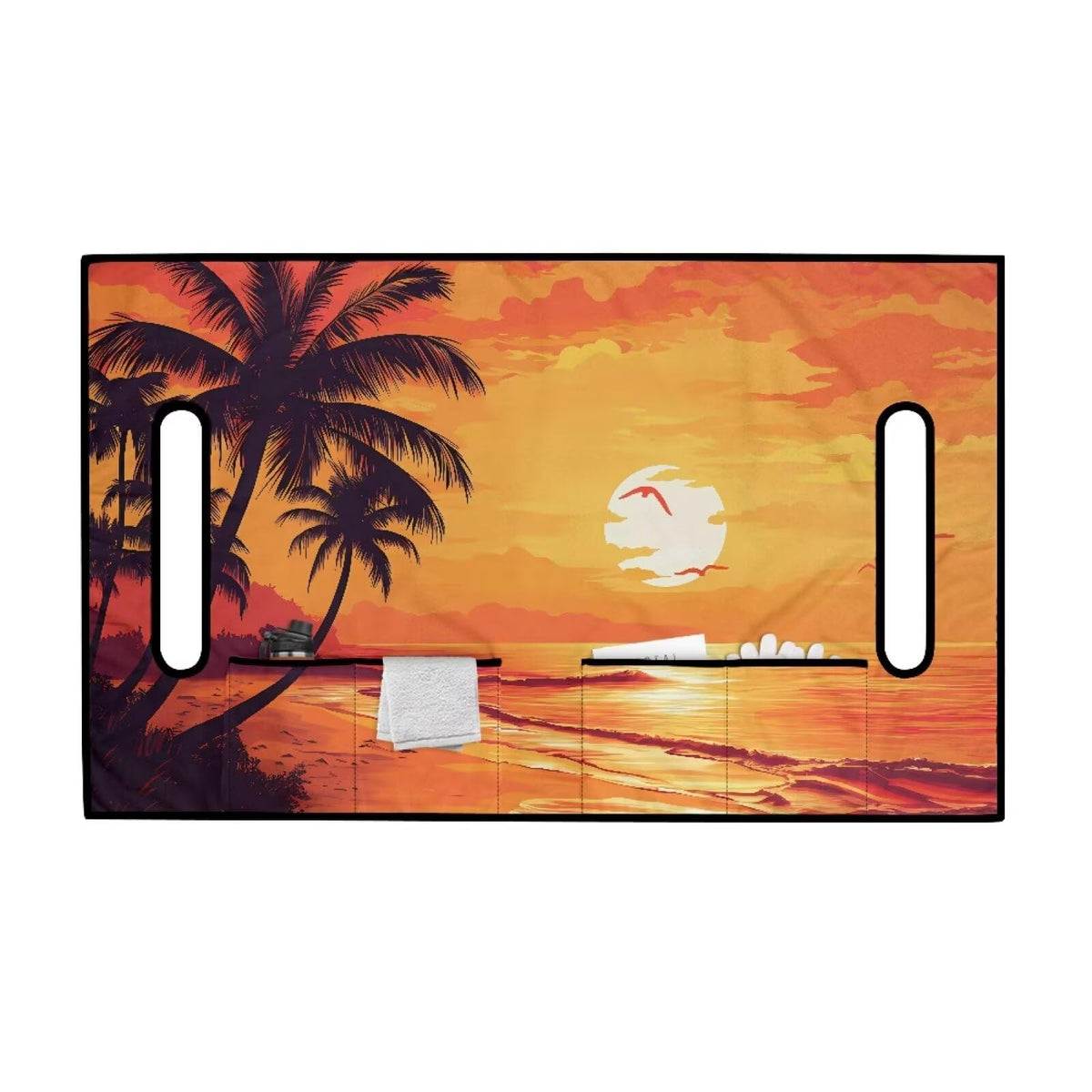 Darisoco sun-sea-palm seat cover with pockets keeps seats clean and organized.