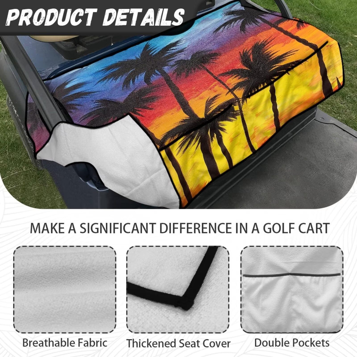 Darisoco Sunset Palm stylish pattern enhances your golf cart’s look.