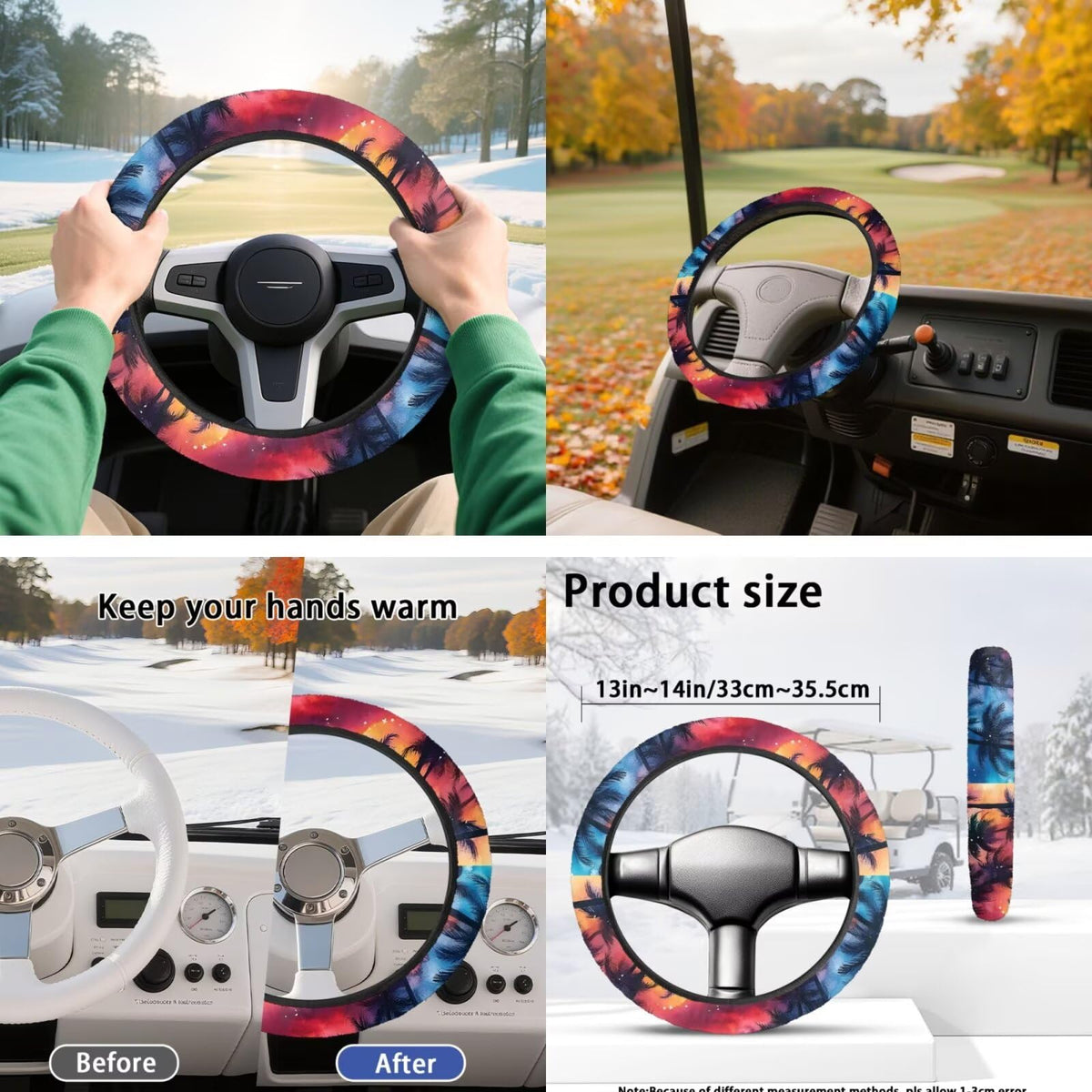 Darisoco Sunset Palm steering wheel cover enhancing grip and comfort.