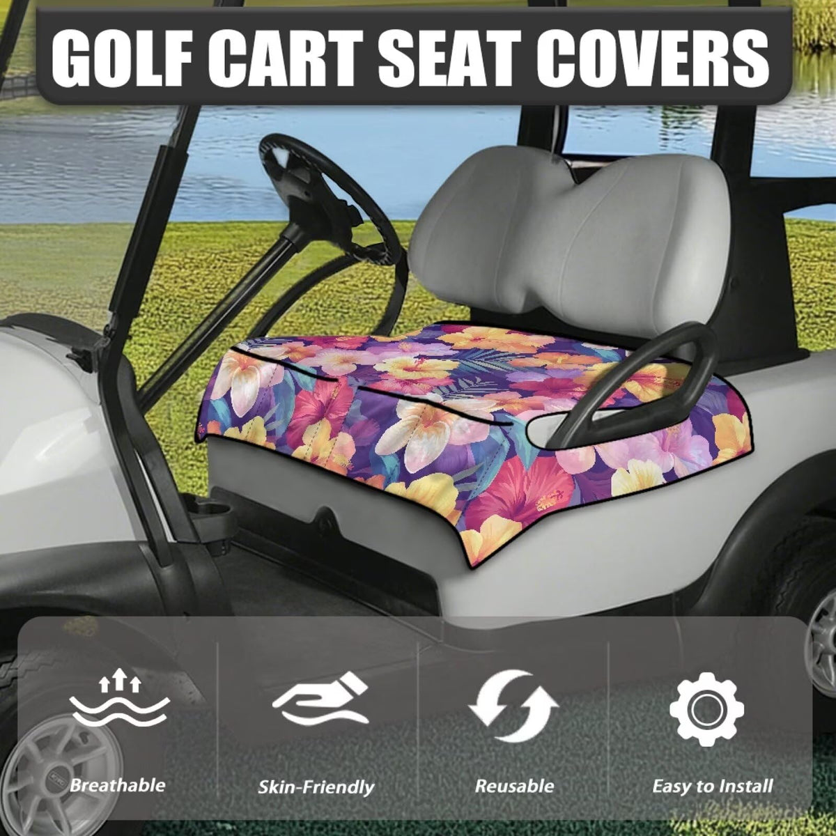 Darisoco universal-fit seat cushion cover installs easily on most carts.
