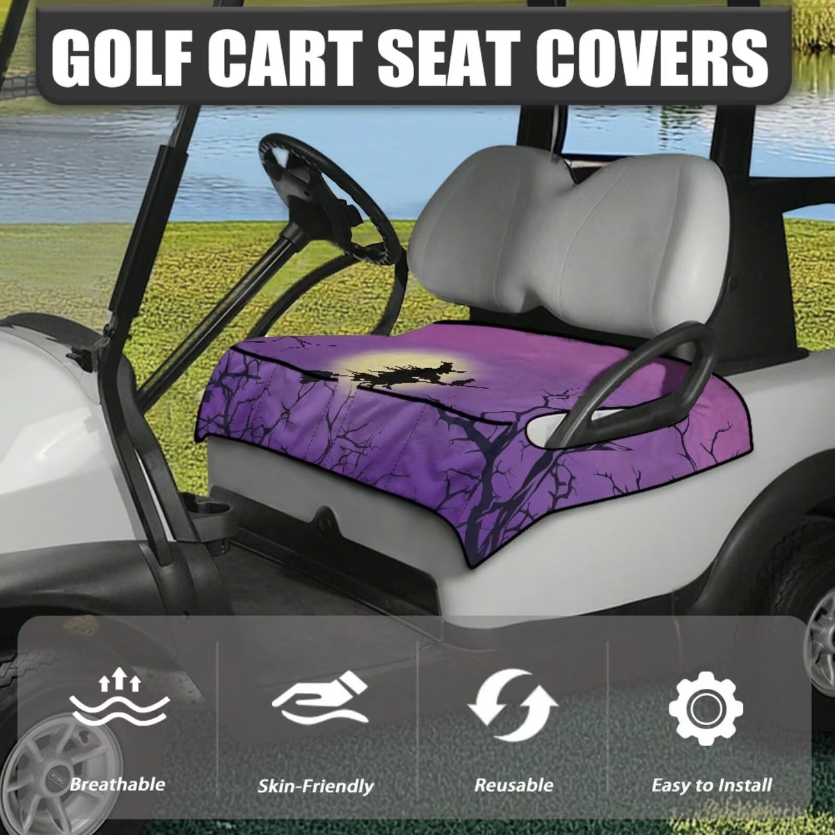 Darisoco universal golf cart seat cover 52x32 inches demonstrates versatile fit.