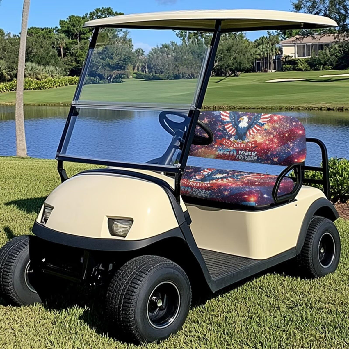 Darisoco waterproof golf cart seat cover for wet weather and mud protection.