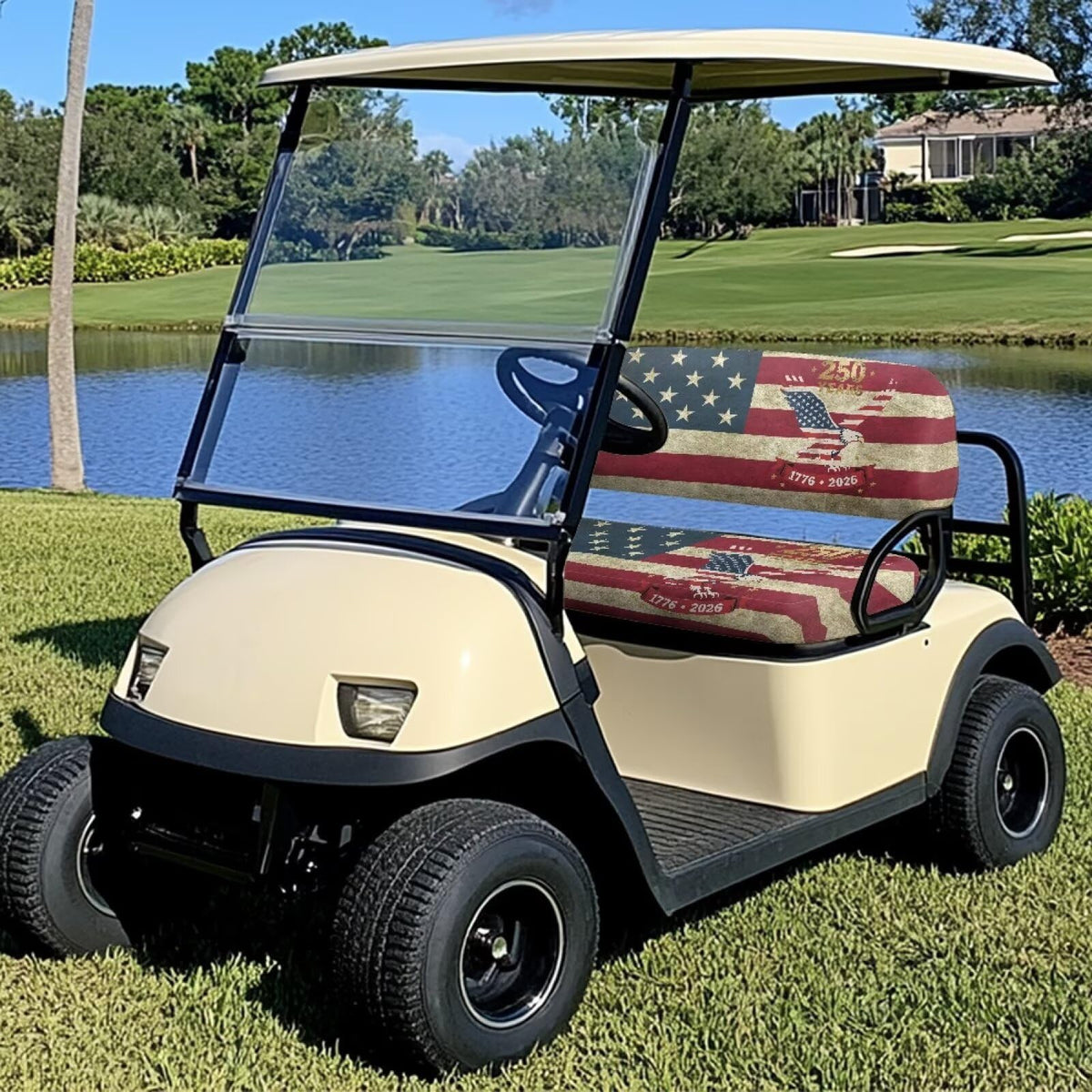 Darisoco waterproof Oxford fabric seat cover provides rain and spill protection for golf carts.