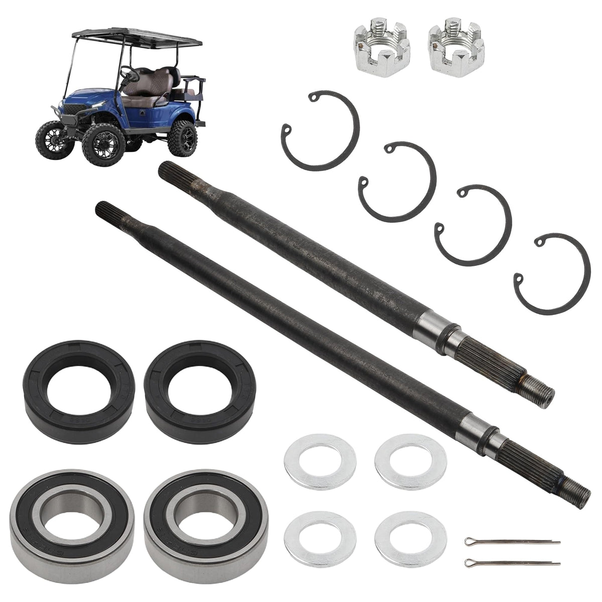 Dasbecan rear splined axle driver-side closeup for EZGO TXT installation