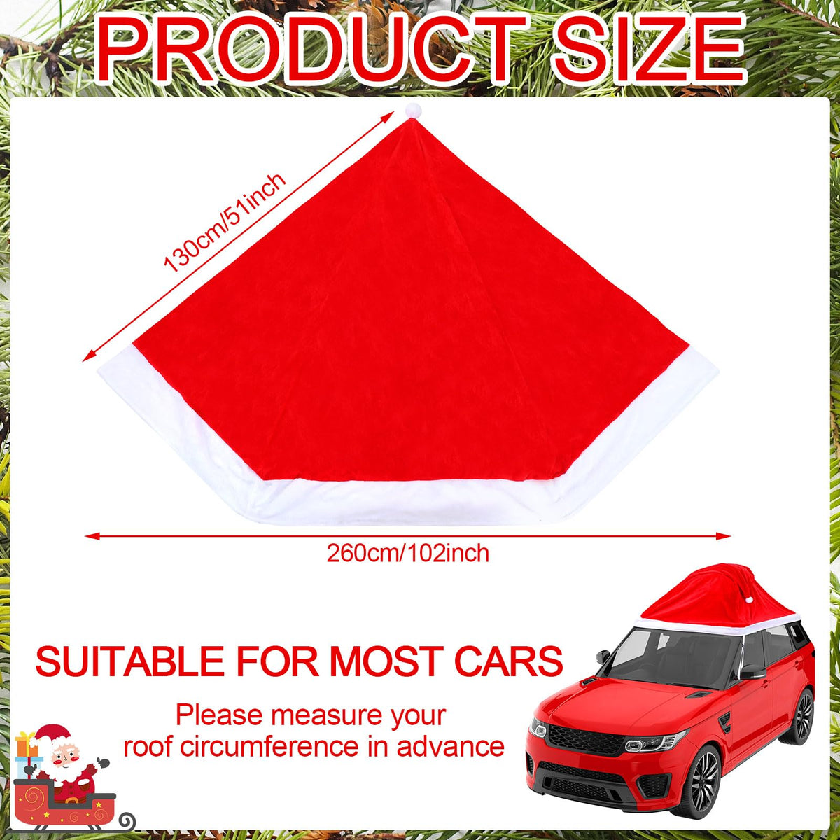 Datanly velvet Santa hat on car side view adds seasonal flair