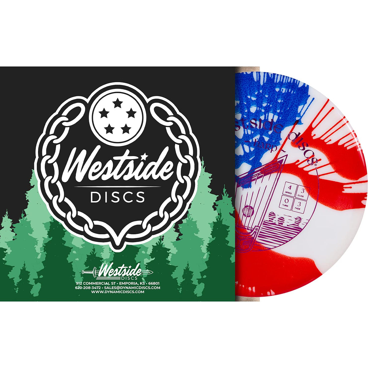 DD Dynamic Discs VIP MyDye Harp American Flag back view, reliable fade in windy conditions.