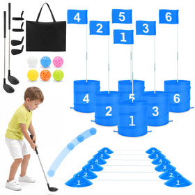 deAO Golf Yard Game six-hole blue set for quick lawn setup.