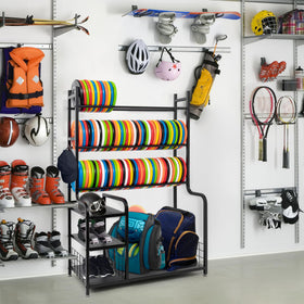 DECORDEEP disc golf storage rack 3-tier design saves floor space