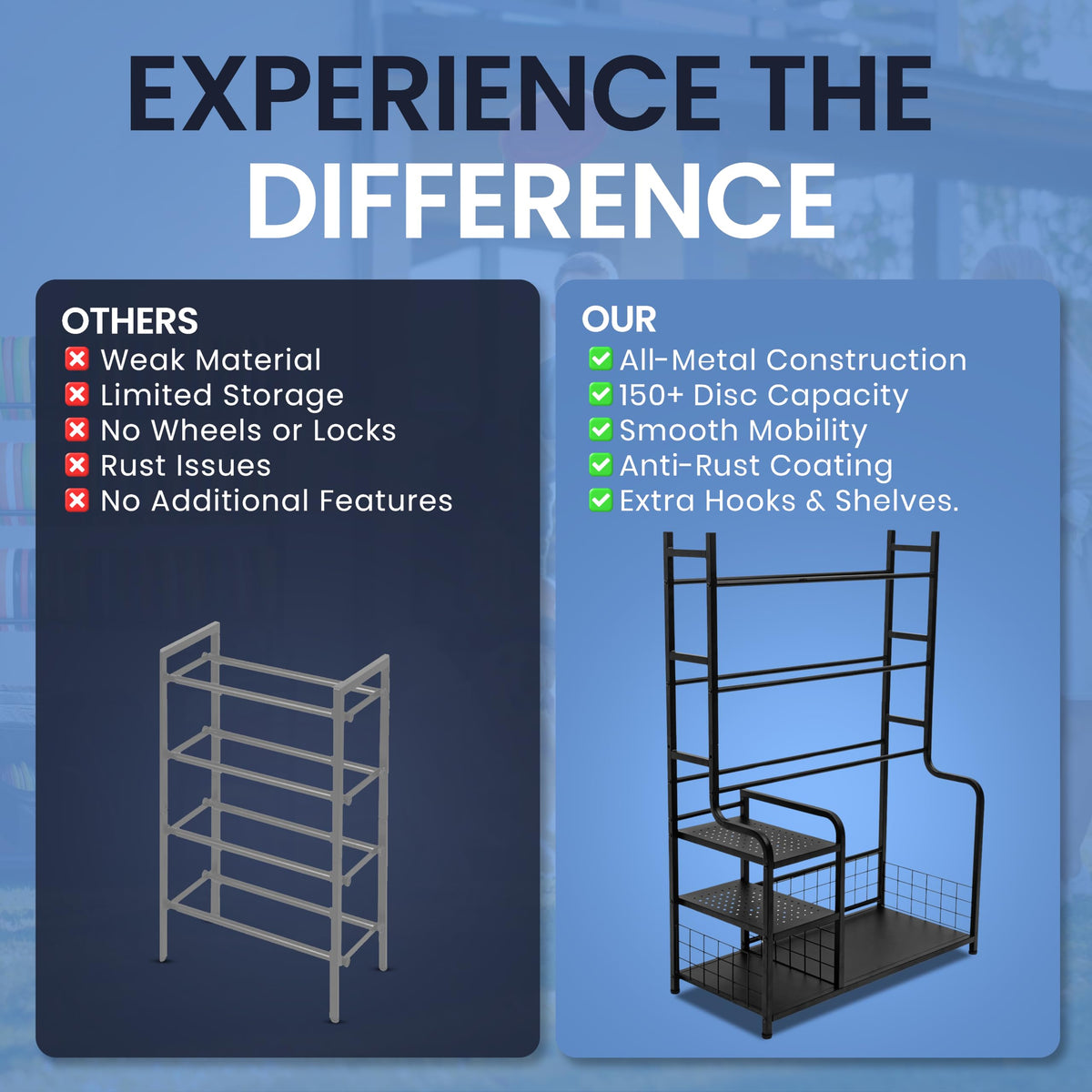 DECORDEEP disc golf storage rack includes durable hardware for assembly