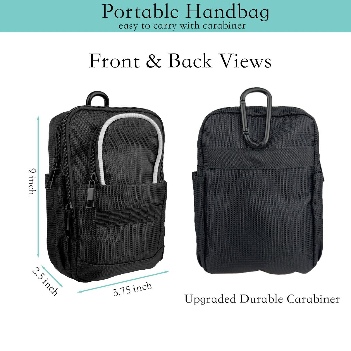 DEEALL golf accessory bag with carabiner ideal for belt, cart, or backpack on the go.