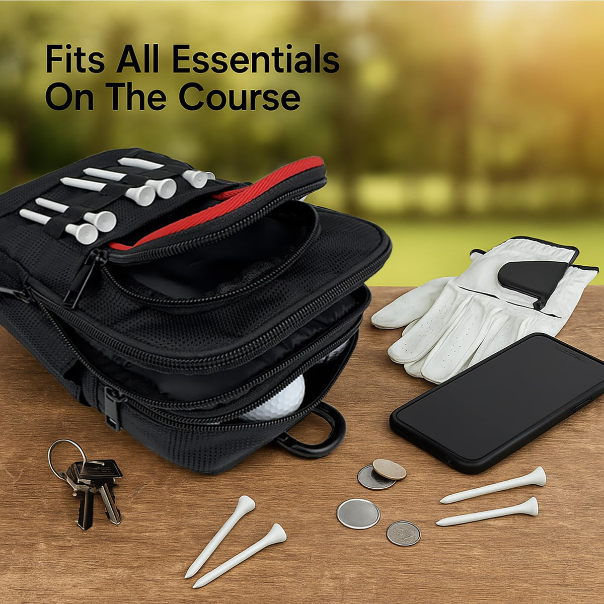DEEALL Multi-use pouch for golf and everyday carry in action