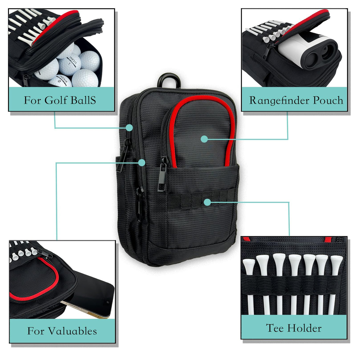 DEEALL Water-resistant Golf Pouch with durable nylon shell protects gear in adverse weather