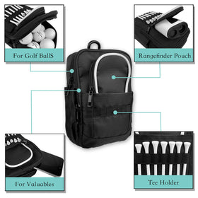 DEEALL water-resistant golf pouch with zip compartments protects tees, balls, and gloves during rain.