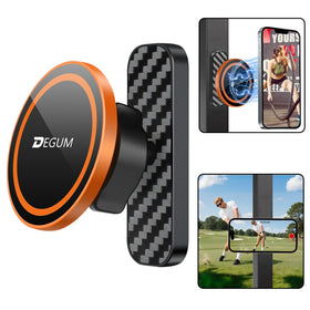 DEGUM Magnetic Golf Cart Phone Holder with front magnet securing a phone on the cart frame for GPS use.