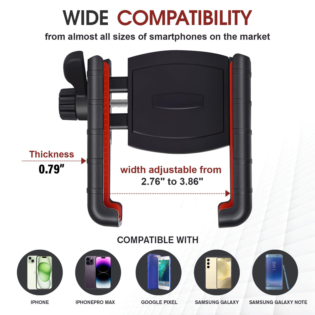 DEGUM adjustable clamp grips thick cart bars for stability.