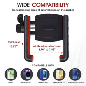 DEGUM adjustable clamp grips thick cart bars for stability.