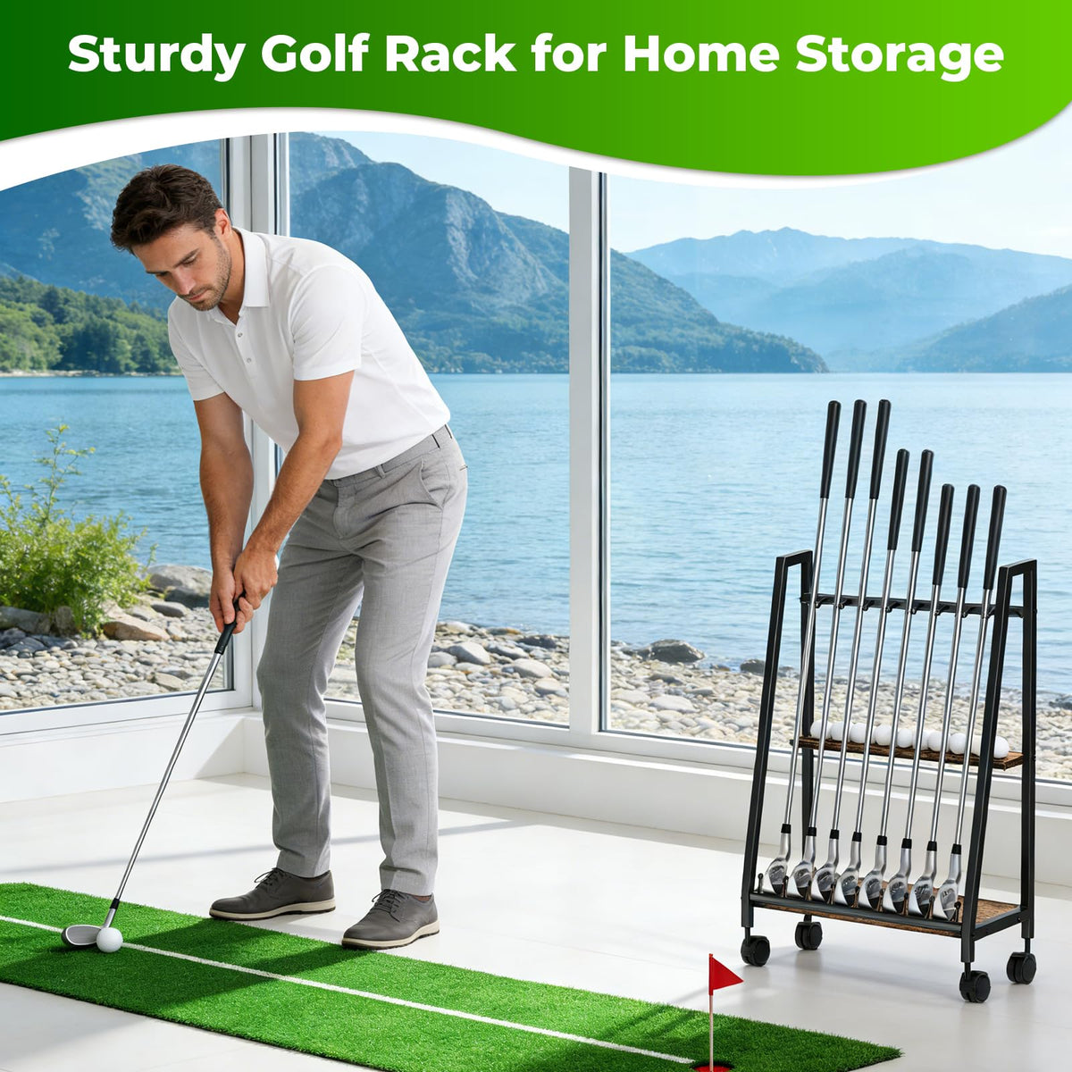 DEMEGA elegant display piece doubles as practical golf gear organizer