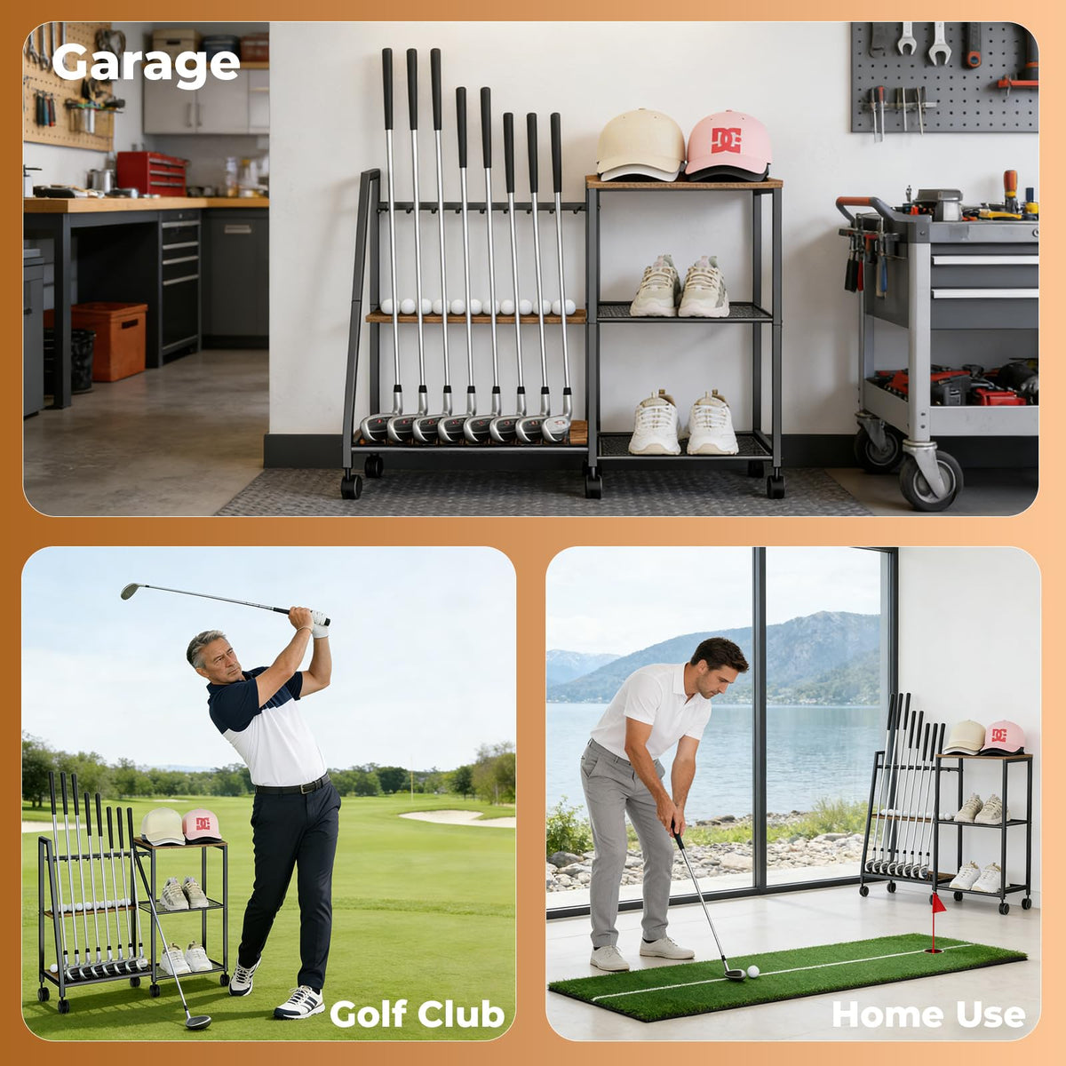 DEMEGA golf club rack, easy assembly, ready in minutes.