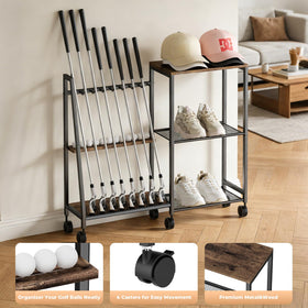DEMEGA golf club rack with wheels, side view, simplifies mobility and storage.