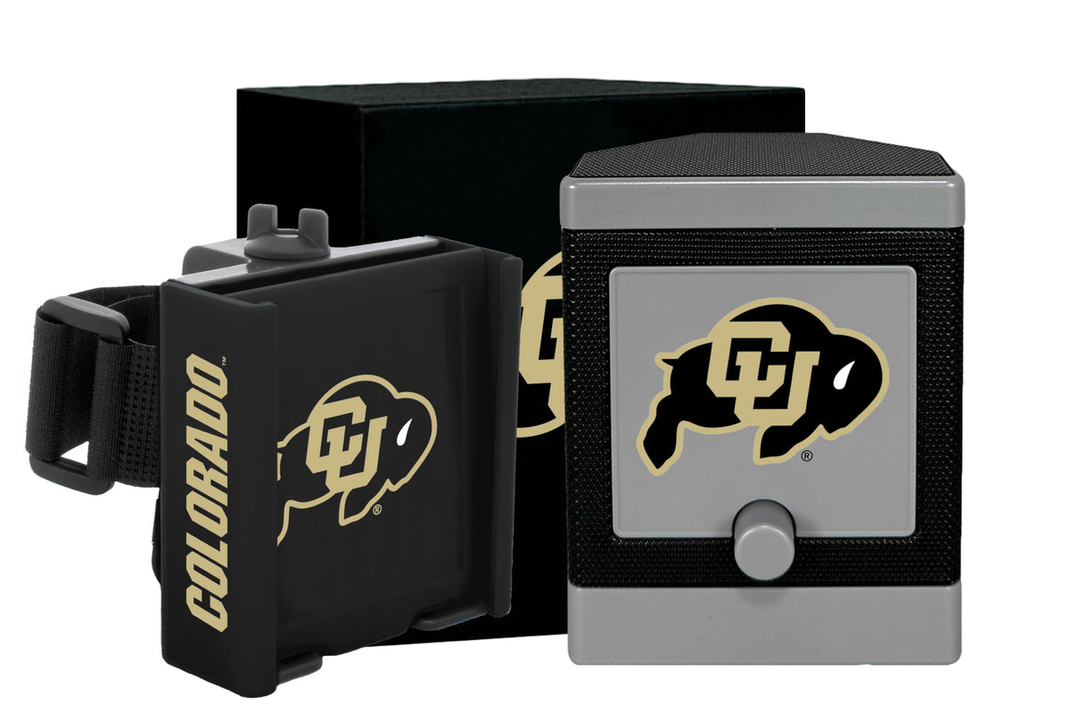 DESERT FOX GOLF Cart Phone Caddy mounted on a Colorado Buffaloes cart for secure phone access