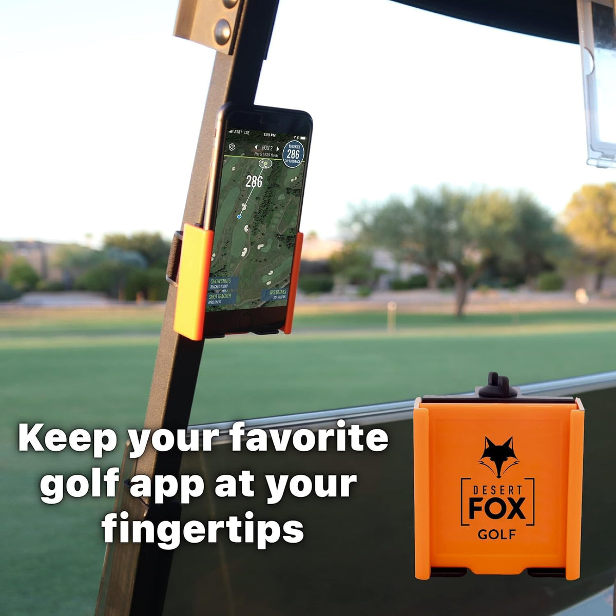 DESERT FOX GOLF cart phone caddy durable build withstands weather and play.