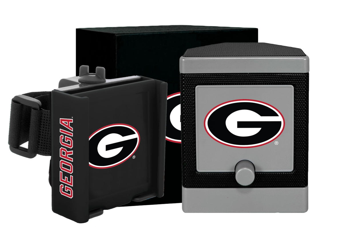 DESERT FOX GOLF cart phone caddy on a Georgia Bulldogs cart, secure hands-free access.