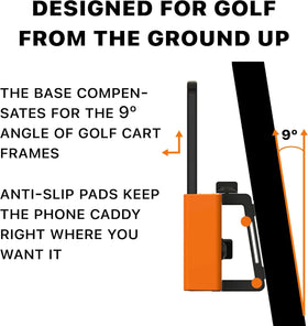 Desert Fox golf cart phone caddy Velcro strap ensures a secure hold during play.