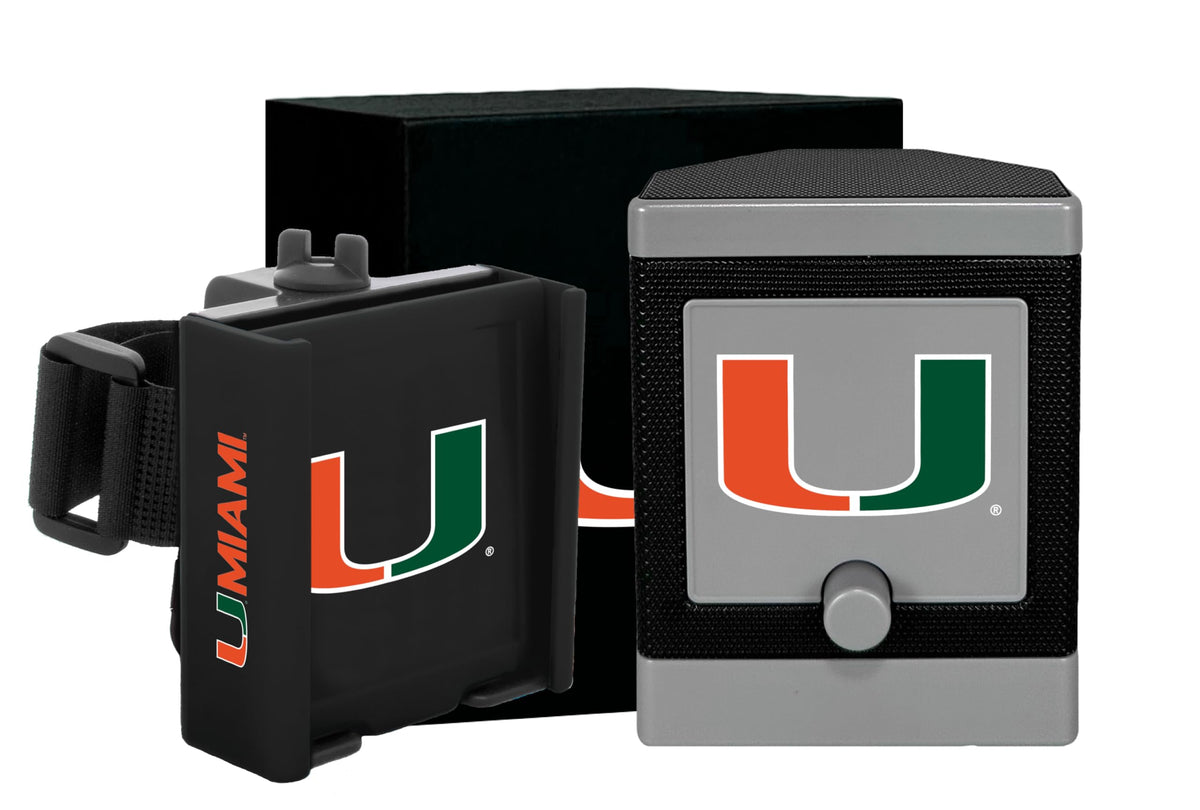 DESERT FOX GOLF Cart Phone Caddy on Miami Hurricanes cart keeps phone secure.