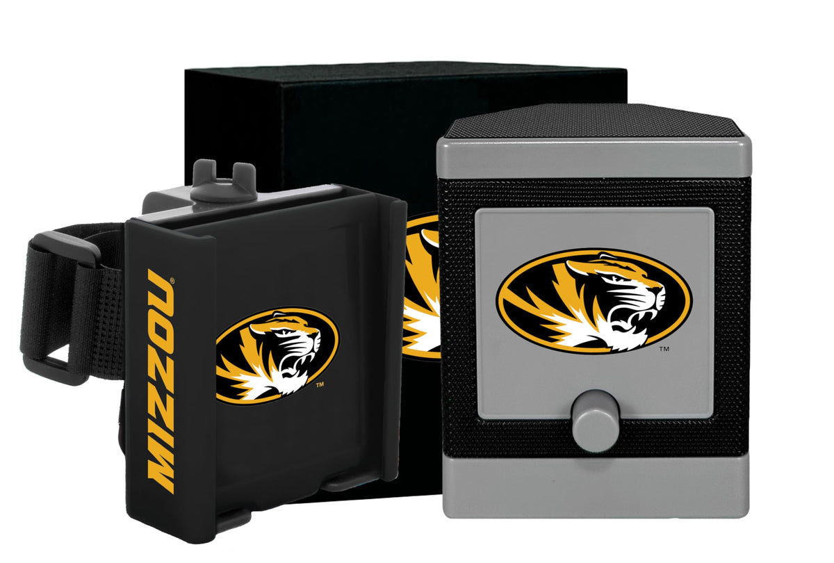 DESERT FOX GOLF Cart Phone Caddy on a Missouri Tigers golf cart for quick access.