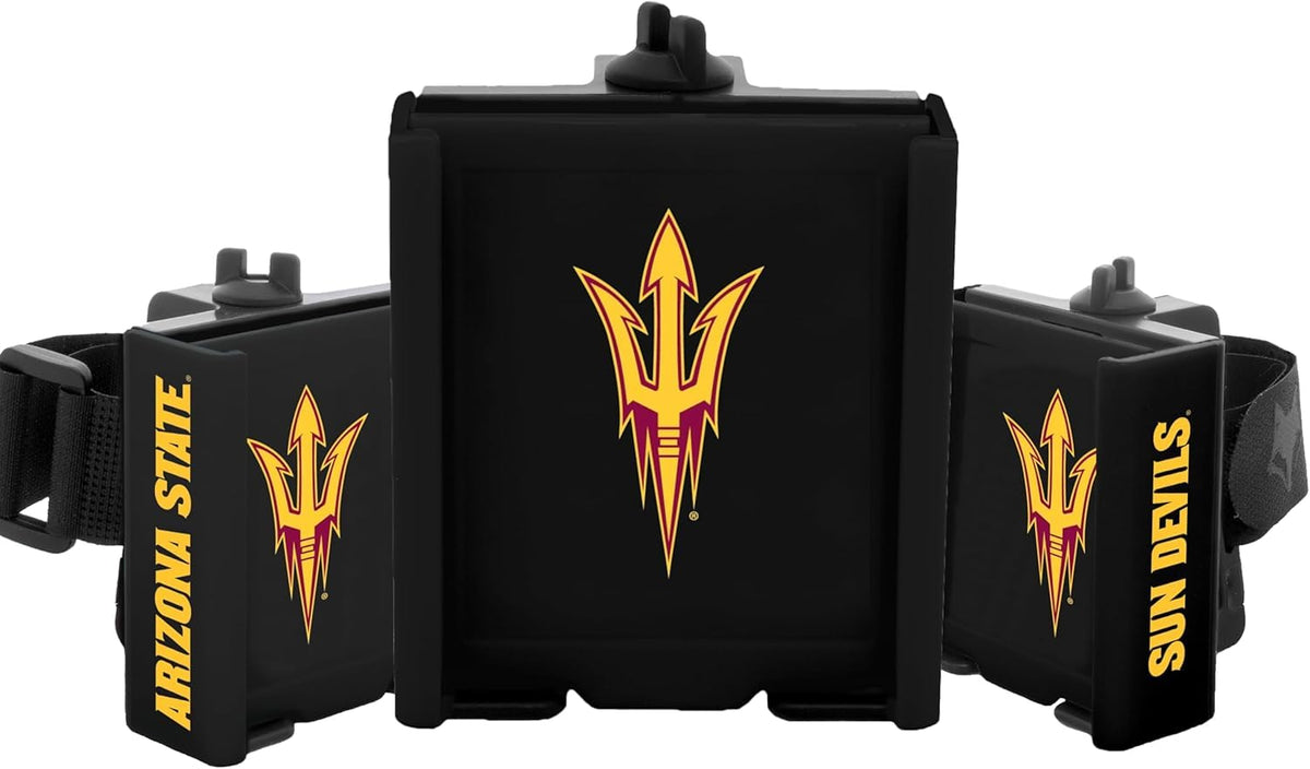 Desert Fox golf cart phone caddy with Sun Devils logo keeps your phone within easy reach on course.