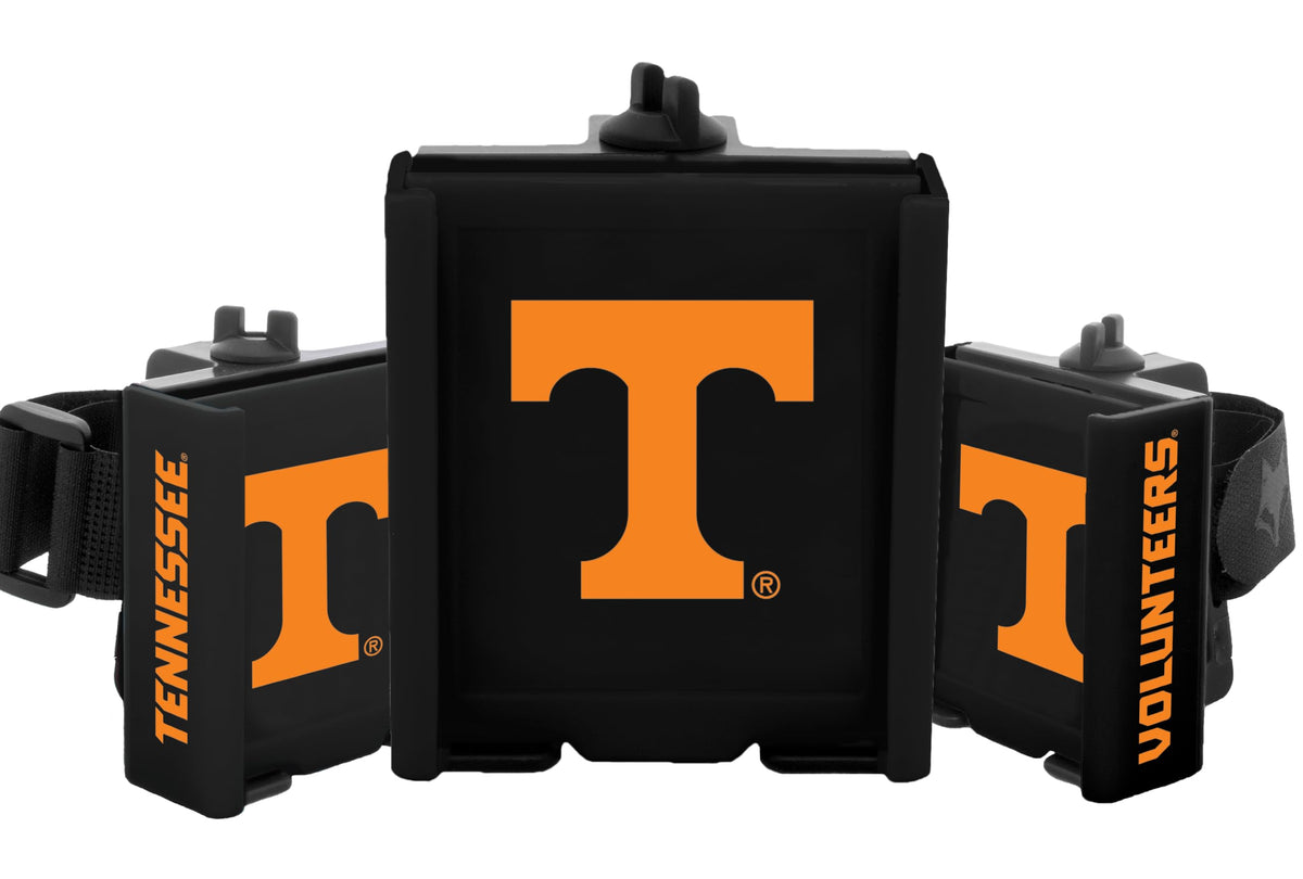 DESERT FOX GOLF cart phone caddy Tennessee Volunteers fan on course for easy access.