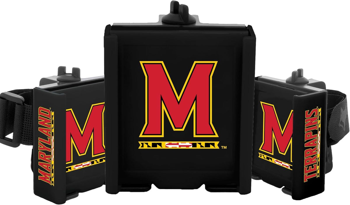 DESERT FOX GOLF cart phone caddy with Terrapins crest securely mounts on the cart.